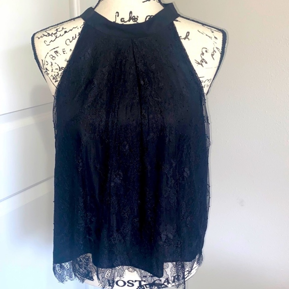 BCBGeneration Vintage Lace High Neck Black Blouse XS – Rare